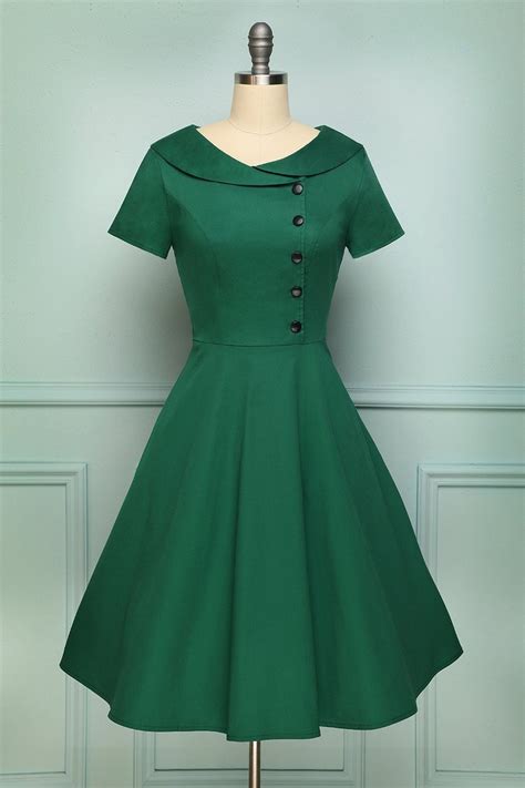 Zapaka Uk 1940s Dress Women Vintage Green Peter Pans Collar Short