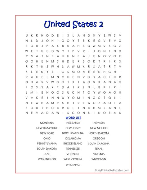 United States 2 Word Search My Printable Puzzles