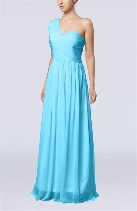 Turquoise Romantic Asymmetric Neckline Sleeveless Chiffon Ruching Prom Dresses