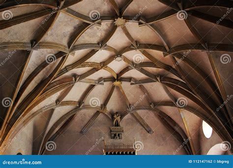 Vaulted Ceiling In The Gothic Cathedral And The Ancient Elements Of The