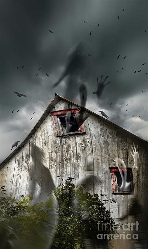 Haunted Barn With Ghosts Flying And Dark Skies Photograph By Sandra
