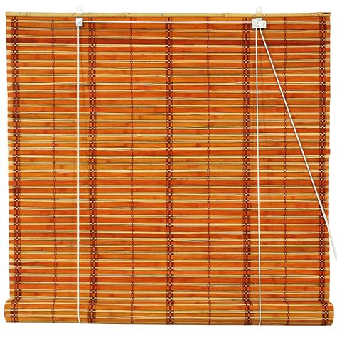 Oriental Furniture Burnt Bamboo Roll Up Window Blinds Two Tone Honey