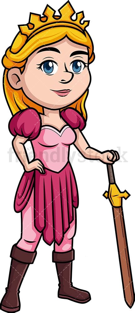 Princess Holding Sword Cartoon Vector Clipart Friendlystock