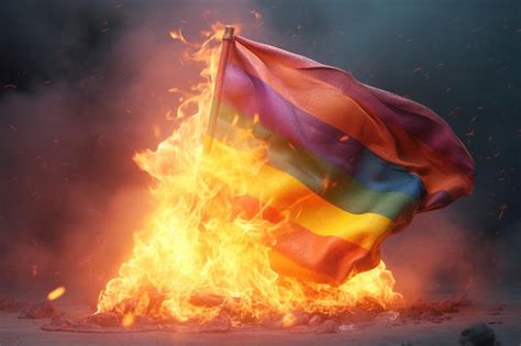 Premium Ai Image Rainbow Color Flag Burning In The Fire