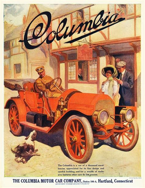 An Advertisement For The Columbia Motor Company Featuring Two Men And A