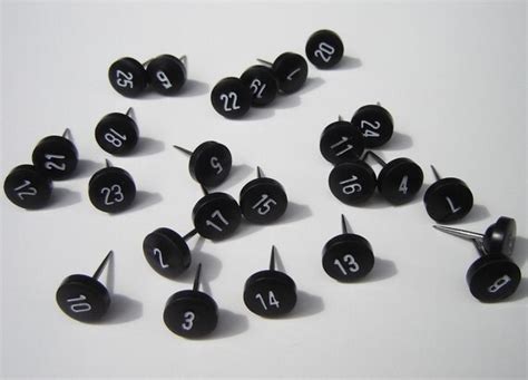 25 Numbered Push Pins Black With White Number By Fortandfield