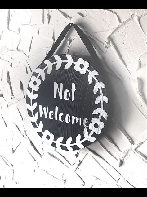 Not Welcome Silver Metallic Wooden Hanging Sign 5 Inch Small Etsy