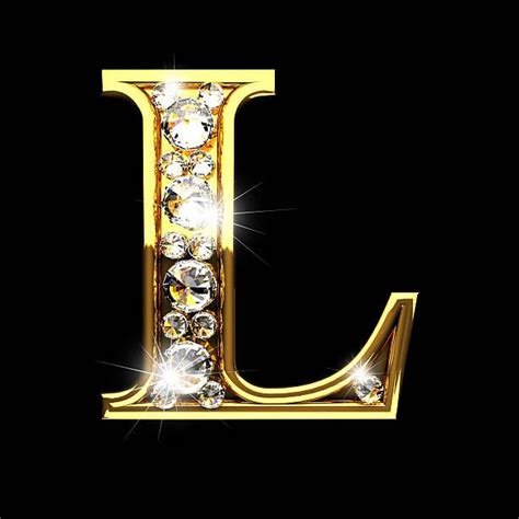 L Isolated Golden Letters With Diamonds On Black Gold And Black