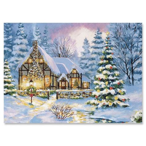 Winter Cottage Christmas Cards Set Of Cottage Christmas