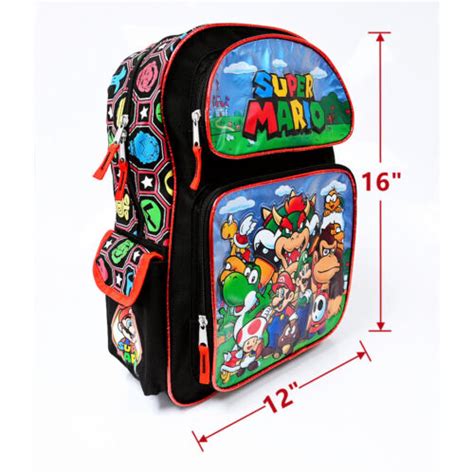 Nintendo Super Mario 16 Large School Backpack With Lunch Bag And