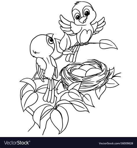 Cartoon Bird Egg In Nest Coloring Page Royalty Free Vector