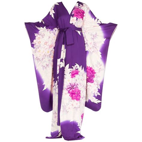 Purple Floral Silk Japanese Kimono Dress At 1stdibs Purple Kimono
