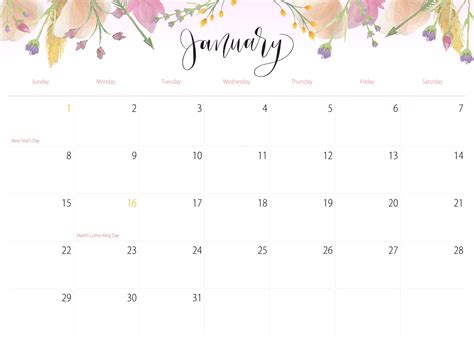 This Clean And Simple Floral Monthly Calendar Is Perfect For The 2017