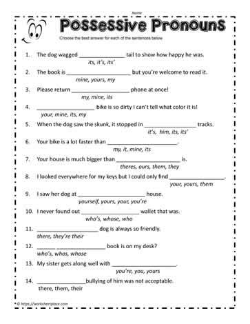 Possessive Pronoun Worksheet Worksheets