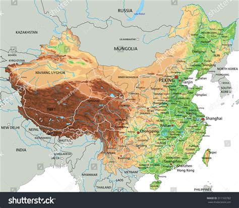 High Detailed China Physical Map Labeling Stock Vector Royalty Free