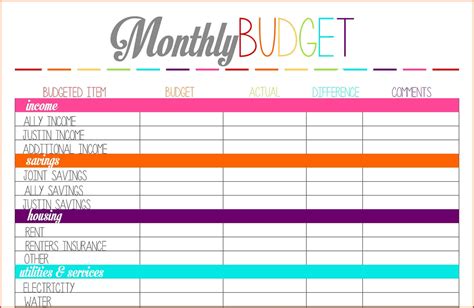 Printable Budgeting Worksheets Excel