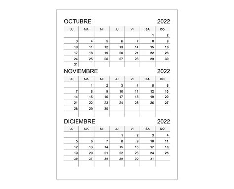 Calendario Octubre Noviembre Diciembre 2022 Calendariossu