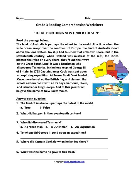 3rd Grade Reading Comprehension Printable Reading Comprehension Free