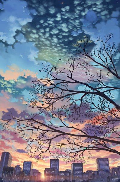 Anime Picture Original Hotaka Tall Image Sky Cloud Clouds City