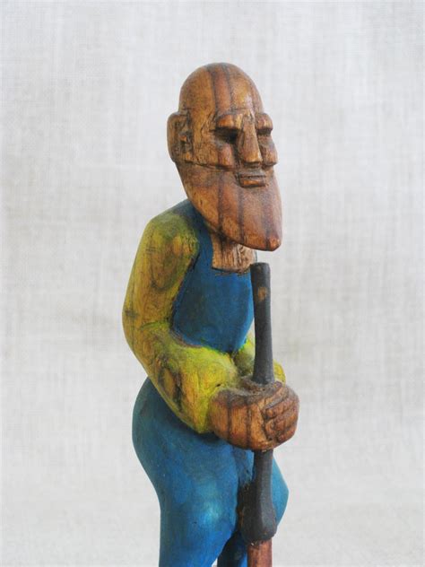 Vintage Folk Art Wood Carving Figural Sculpture Hand Carved Male