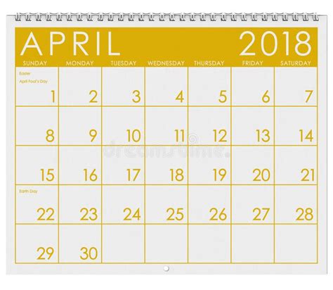 2018 Calendar Month Of April With Easter Stock Illustration