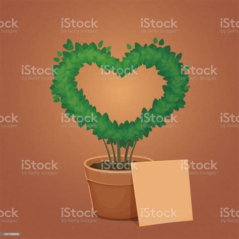 Heart Shaped Bush Decorative Potted Plant With A Blank Card Valentines