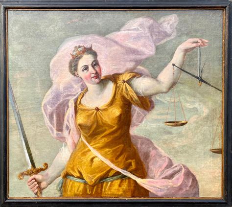 Huge 17th Century Italian Old Master Painting Justitia Lady Justice