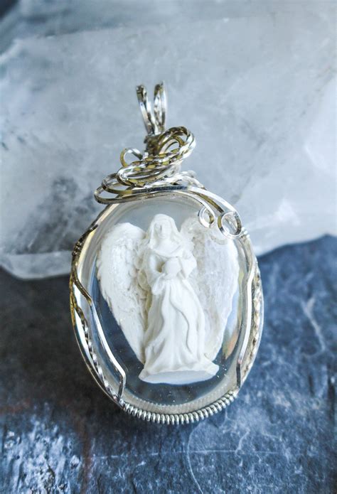 Angel In Lucite Wire Wrapped Silver Pendant Necklace Etsy Silver