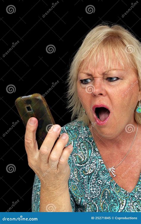 Mature Blonde Woman With Cell Phone 6 Stock Image Image Of Human