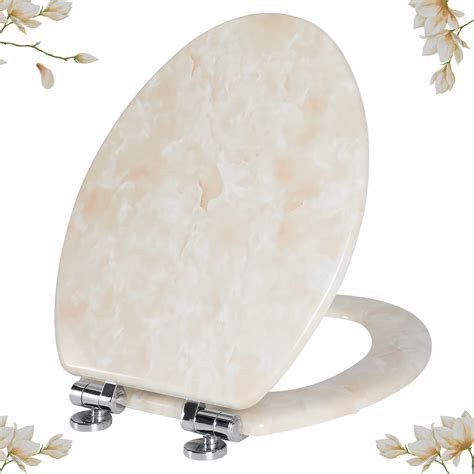 Angel Shield Marble Toilet Seat Durable Molded Wood With Quiet Close