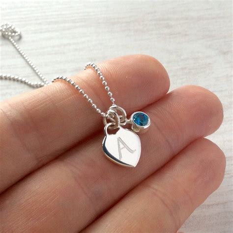 Initial Necklace With Birthstone Sterling Silver Etsy
