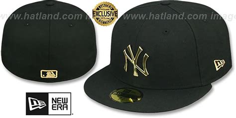 New York Yankees Gold Metal Badge Black Fitted Hat