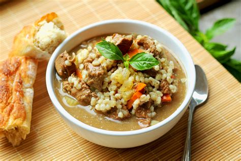 Barley soup is a warm and hearty. Beef Barley Soup - Gather for Bread