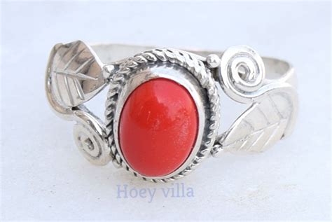 Coral Ring Coral Stone Ring 925 Sterling Silver Ring Girls Etsy