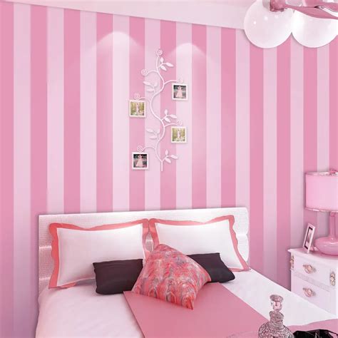 Non Woven Striped Wallpaper Roll Pink Princess Children Room Wall