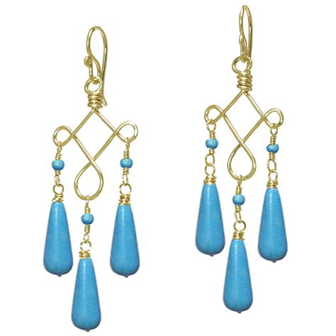Turquoise Chandelier Metalwork Dangle Earrings Gypsy 82 Etsy