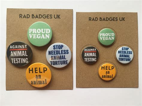 Vegan Badge Set Of 4 Animal Rights Pinback Buttons Vegetarian Etsy