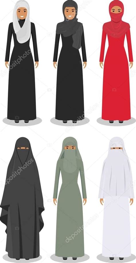 Set Of Different Standing Arab Women In The Traditional Muslim Arabic