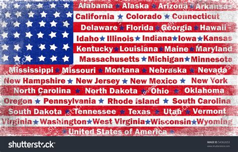 Textured American Flag With State Names Stock Photo 54362653 Shutterstock