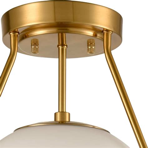 Brass Mid Century Opal Glass Shade Globe Semi Flush Mount Ceiling Light Claxy