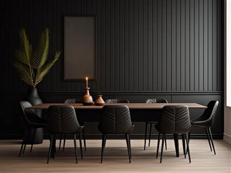 Premium Ai Image Modern Black Dining Room Design Accentuated By Its