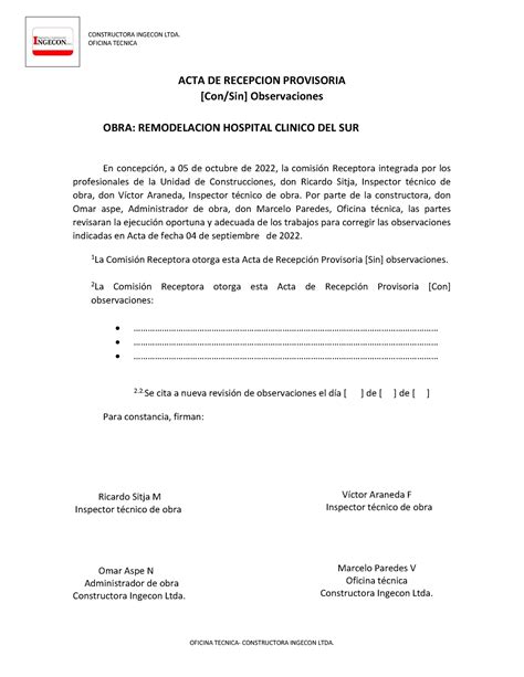Acta De Recepcion De Obra Marzo Doc Document Vrogue Co