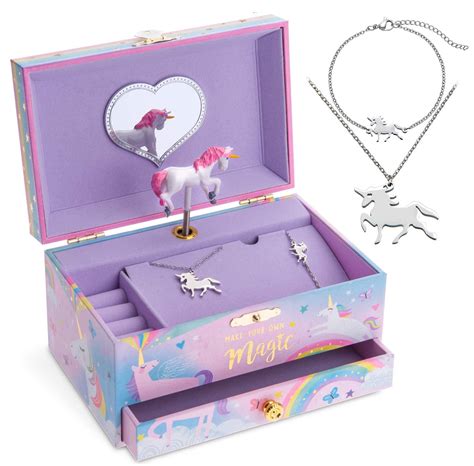 Jewelkeeper Unicorn Music Box And Little Girls Jewelry Set 3 Unicorn