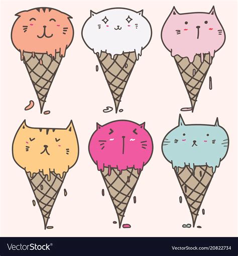 Cute Cat Ice Cream Set Royalty Free Vector Image
