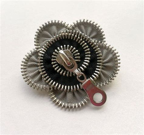 Flower Brooch Zipper Jewelry Grey And Black Brooch Pin 28 In 7 Cm