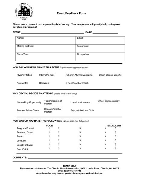 Event Survey Template Tutoreorg Master Of Documents