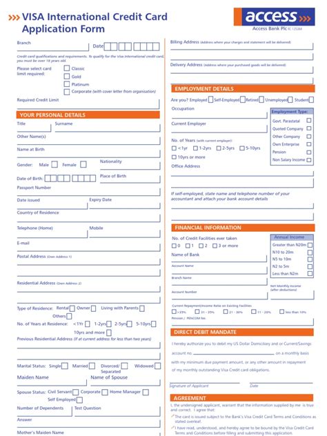 Visa International Application Form Pdf Credit Card Financial