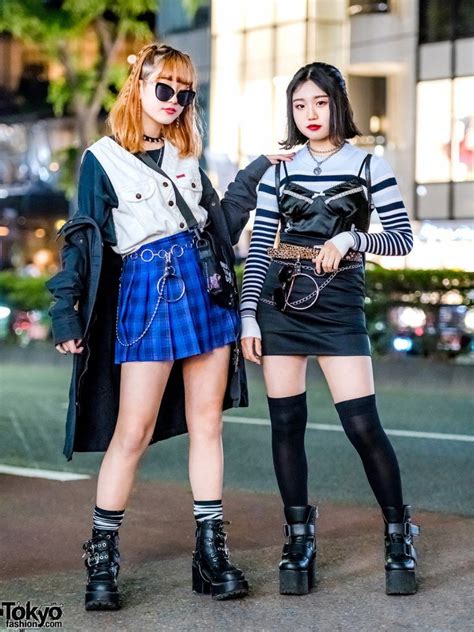 Harajuku Girls Streetwear Styles W Moussy Parka Spinns Plaid Skirt Faith Tokyo Camisole