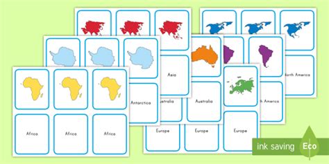 World Continents Matching Cards Teacher Made