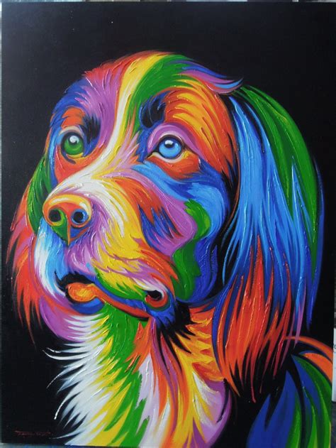 Colorful Dog Painting Oil Painting On Canvas 90x120 Cm Etsy Canada